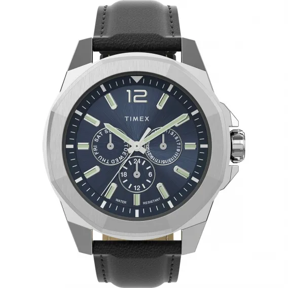 Timex Herrenuhr ESSEX AVENUE Schwarz  44 mm Leder Armbanduhr