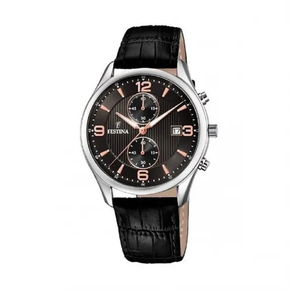 Festina Herrenuhr F6855/7 Schwarz Leder Armbanduhr