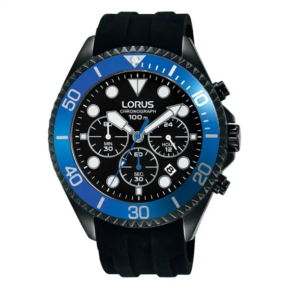 Lorus Armbanduhr Herrenuhr RT323GX9 Schwarz Chronometer Blau Silikon
