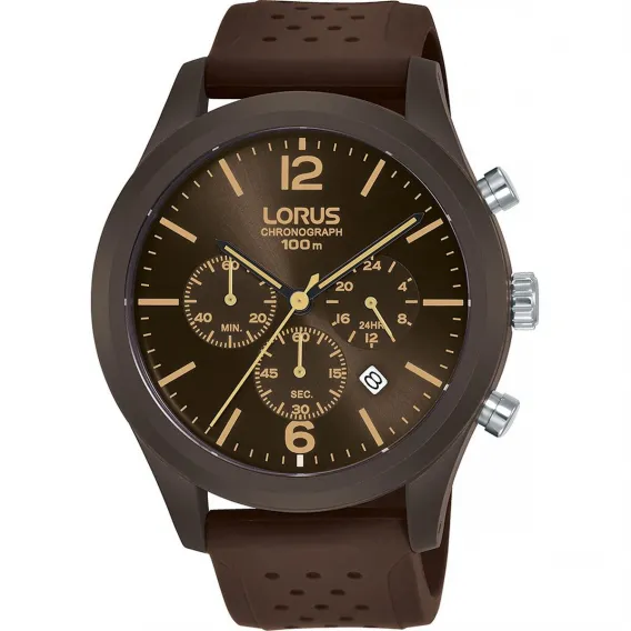 Lorus Herrenuhr SPORTS Braun  44 mm Silikon Armbanduhr